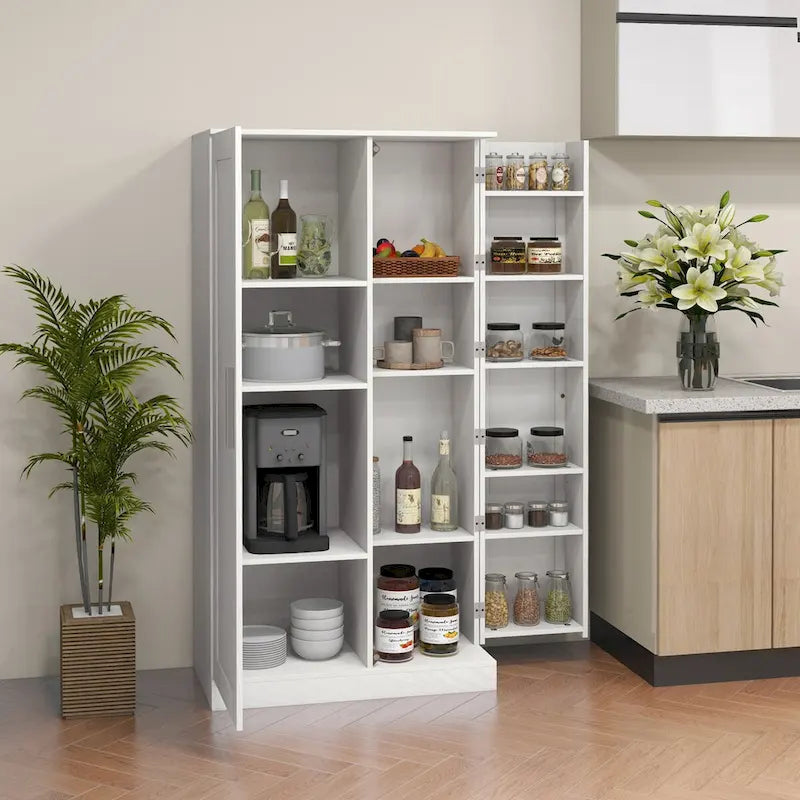 Kitchen Pantry Storage Cabinet, 14-Tier Freestanding Kitchen Cupboard with 2 Doors, Adjustable Shelves for Living Room
