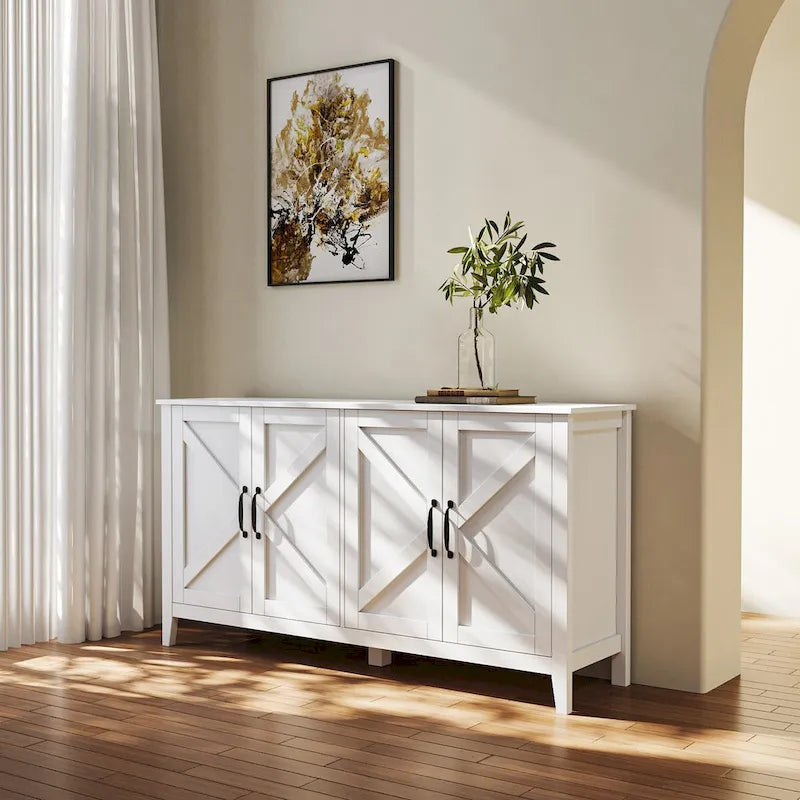 Cabinet with 4 Doors and 4 open shelgves,Freestanding Sideboard Storage Cabinet