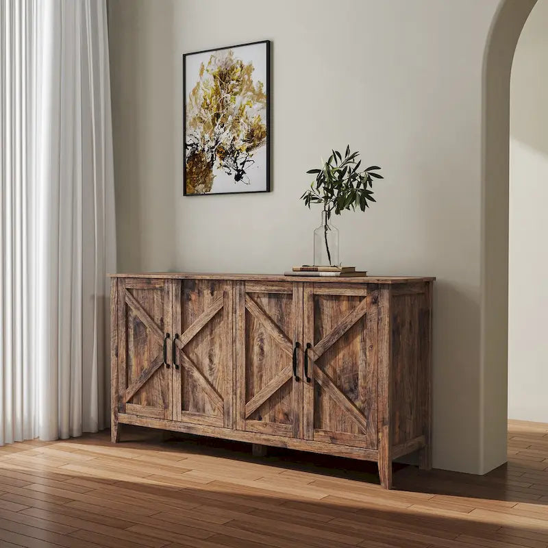 Cabinet with 4 Doors and 4 open shelgves,Freestanding Sideboard Storage Cabinet