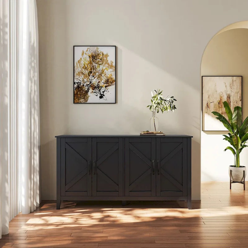 Cabinet with 4 Doors and 4 open shelgves,Freestanding Sideboard Storage Cabinet