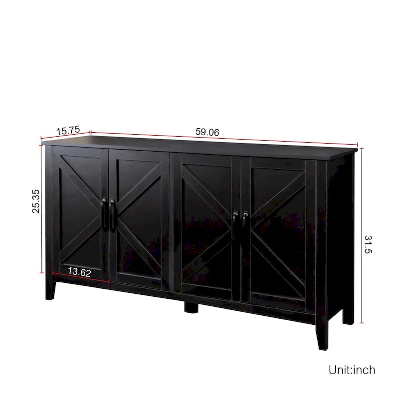 Cabinet with 4 Doors and 4 open shelgves,Freestanding Sideboard Storage Cabinet
