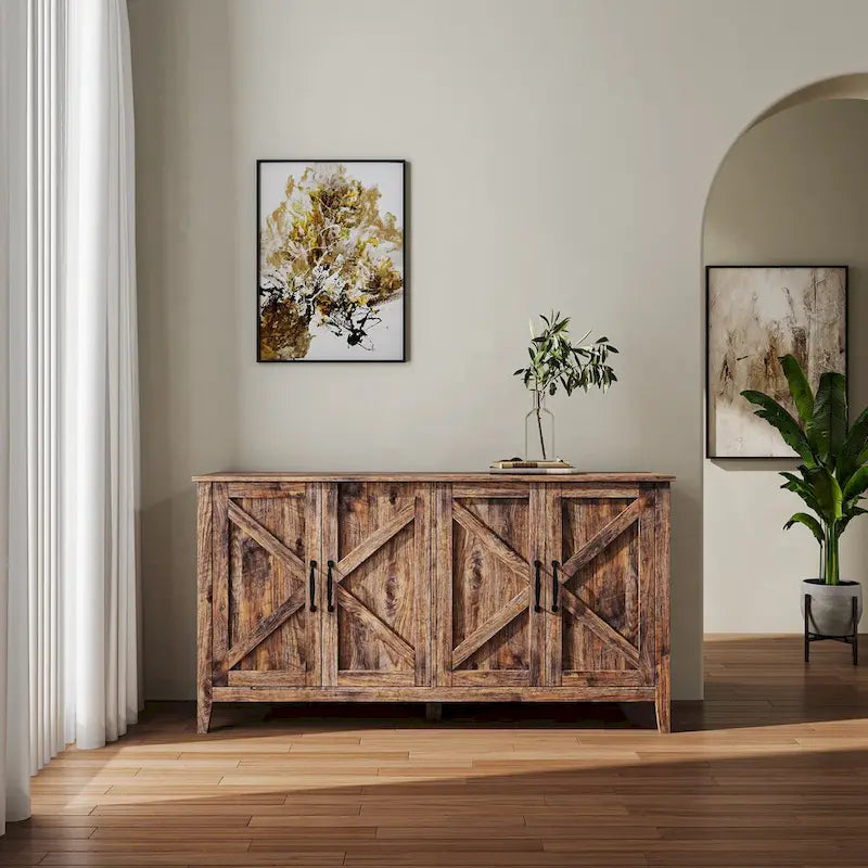 Cabinet with 4 Doors and 4 open shelgves,Freestanding Sideboard Storage Cabinet