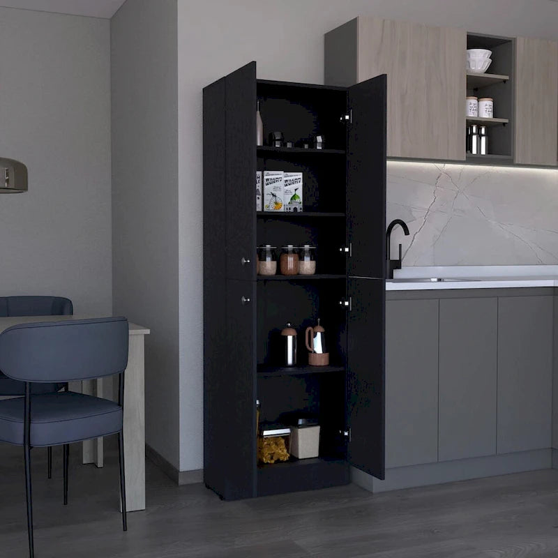 Kitchen Pantry Storage Cabinet, With 4 Doors, 5 Shelves