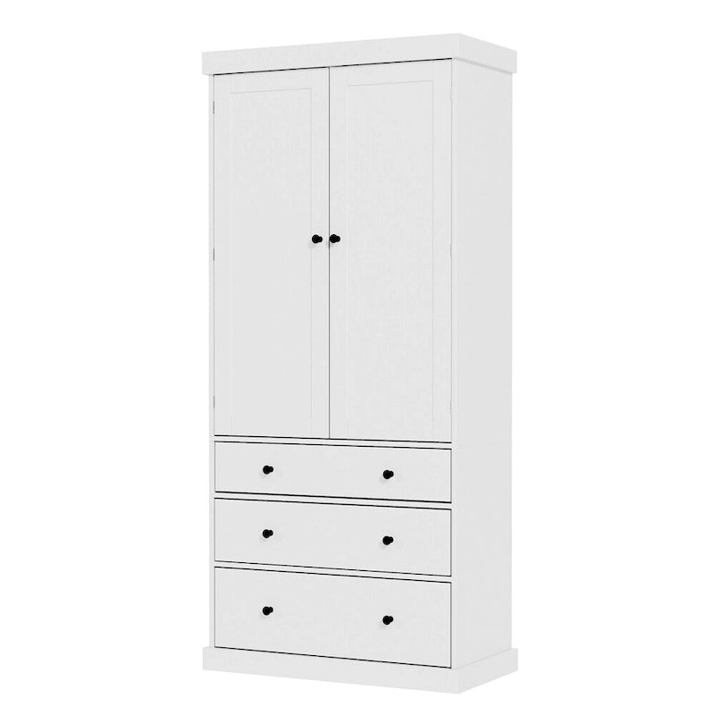 Freestanding Tall Cupboard Storage Cabinet w/ 8 Door Shelves, 3 Drawer