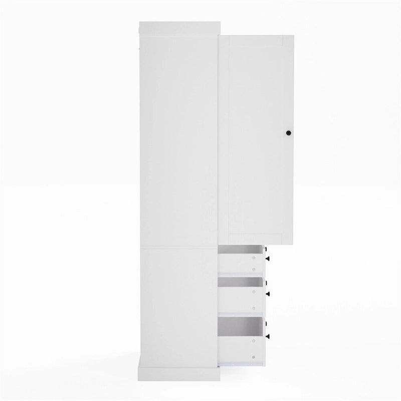 Freestanding Tall Cupboard Storage Cabinet w/ 8 Door Shelves, 3 Drawer