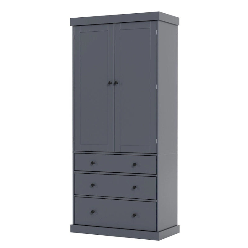 Freestanding Tall Cupboard Storage Cabinet w/ 8 Door Shelves, 3 Drawer