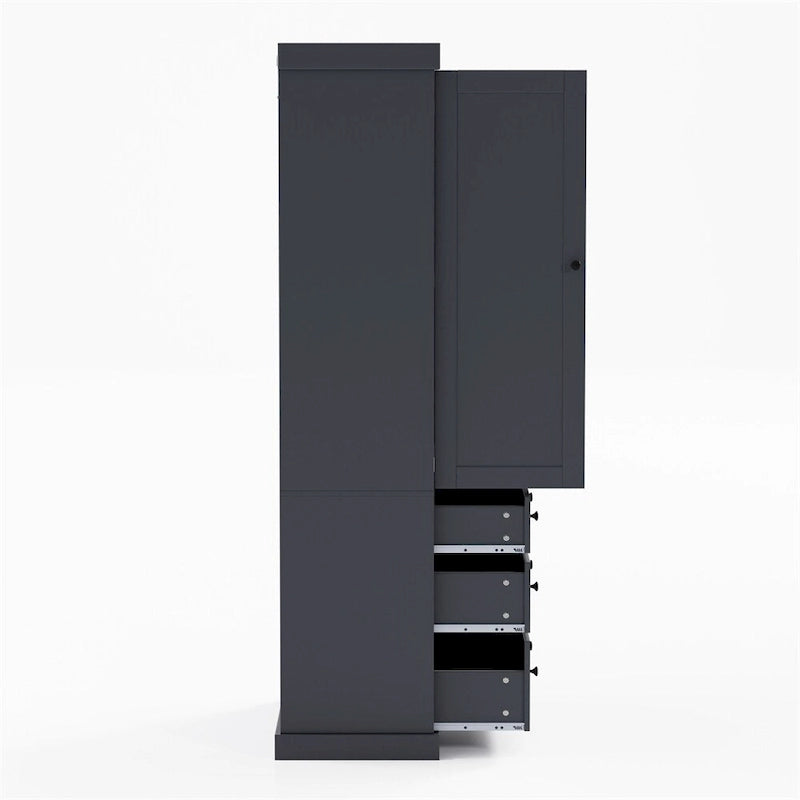 Freestanding Tall Cupboard Storage Cabinet w/ 8 Door Shelves, 3 Drawer