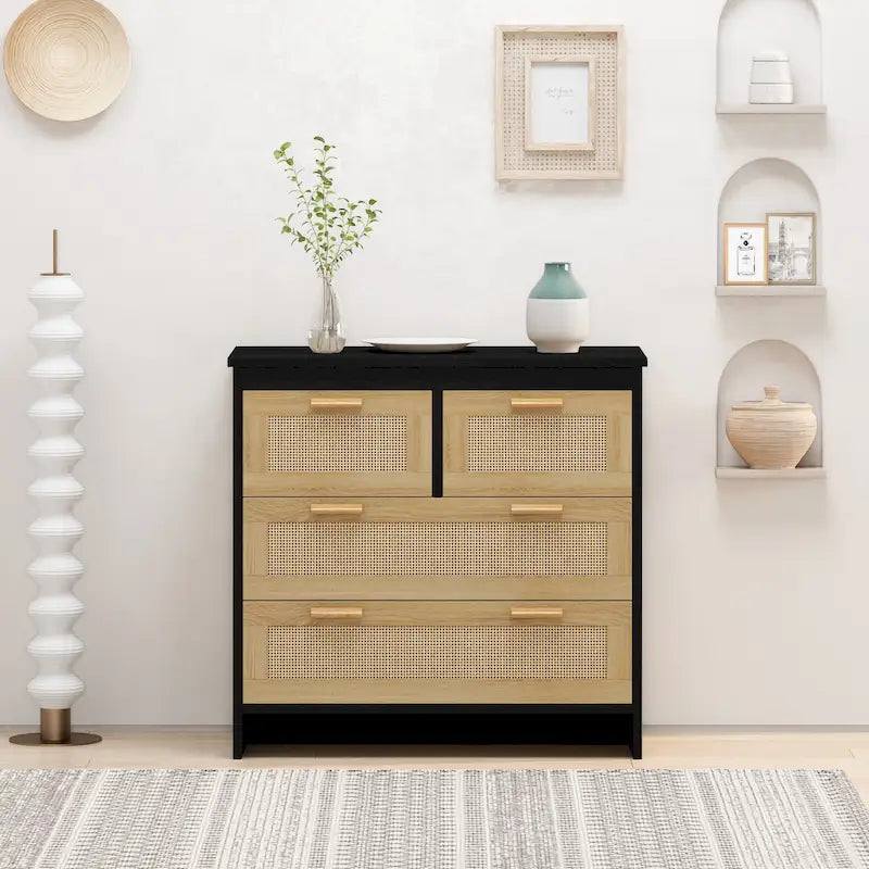 Modern Rattan Storage Cabinet Rattan Drawer,for Bedroom,Living Room