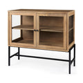 Light Brown Solid Wood Accent Cabinet with Black Iron Frame & 2 Glass Doors - 36"L x 18"W x 32"H