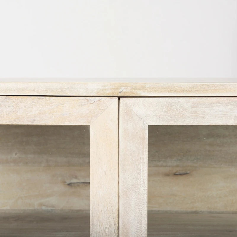 Light Brown Solid Wood Accent Cabinet with Black Iron Frame & 2 Glass Doors - 36"L x 18"W x 32"H