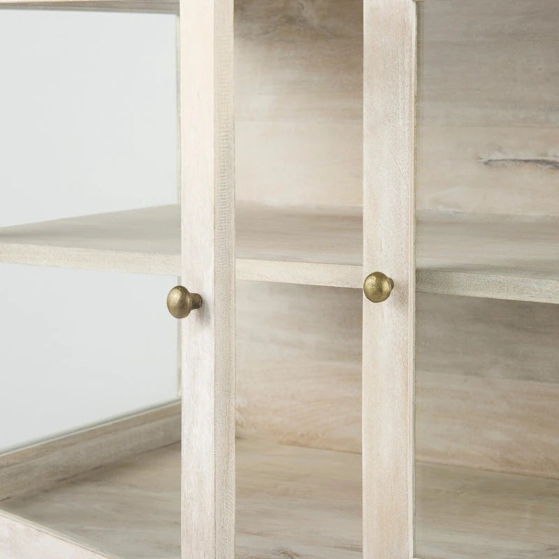 Light Brown Solid Wood Accent Cabinet with Black Iron Frame & 2 Glass Doors - 36"L x 18"W x 32"H