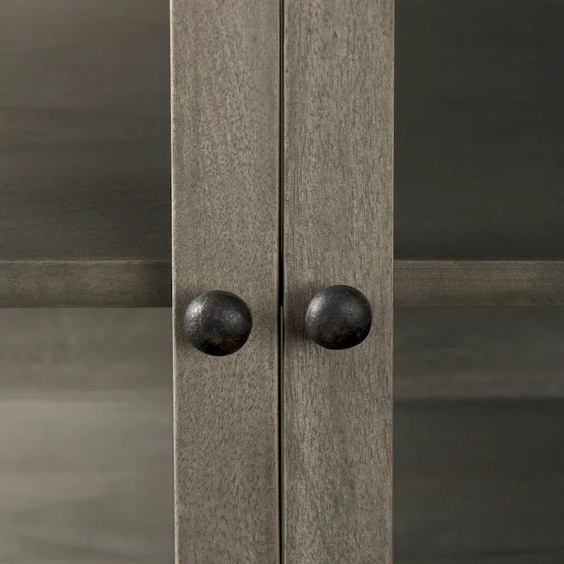 Light Brown Solid Wood Accent Cabinet with Black Iron Frame & 2 Glass Doors - 36"L x 18"W x 32"H