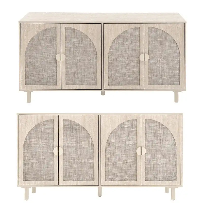 Storage Cabinet w/ 4 Rattan Door,Adjustable Shelves,Buffet Cabinet - 59.06Lx15.75Wx31.5H
