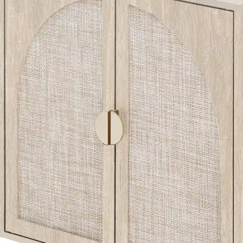 Storage Cabinet w/ 4 Rattan Door,Adjustable Shelves,Buffet Cabinet - 59.06Lx15.75Wx31.5H