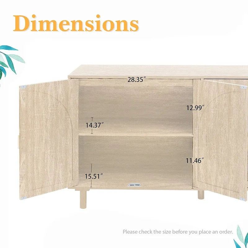 Storage Cabinet w/ 4 Rattan Door,Adjustable Shelves,Buffet Cabinet - 59.06Lx15.75Wx31.5H