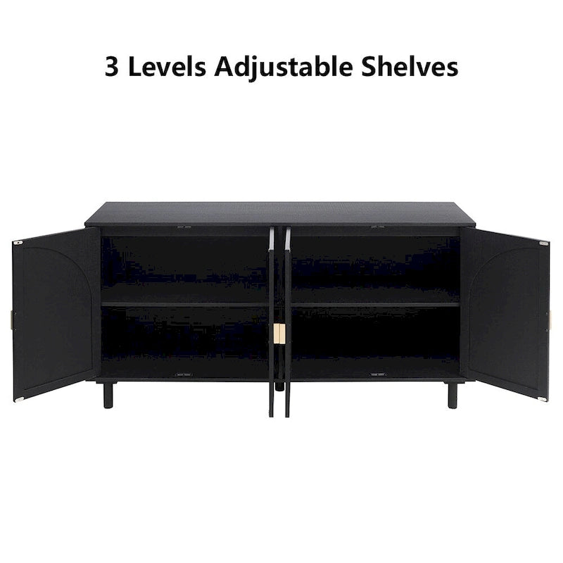 Storage Cabinet w/ 4 Rattan Door,Adjustable Shelves,Buffet Cabinet - 59.06Lx15.75Wx31.5H