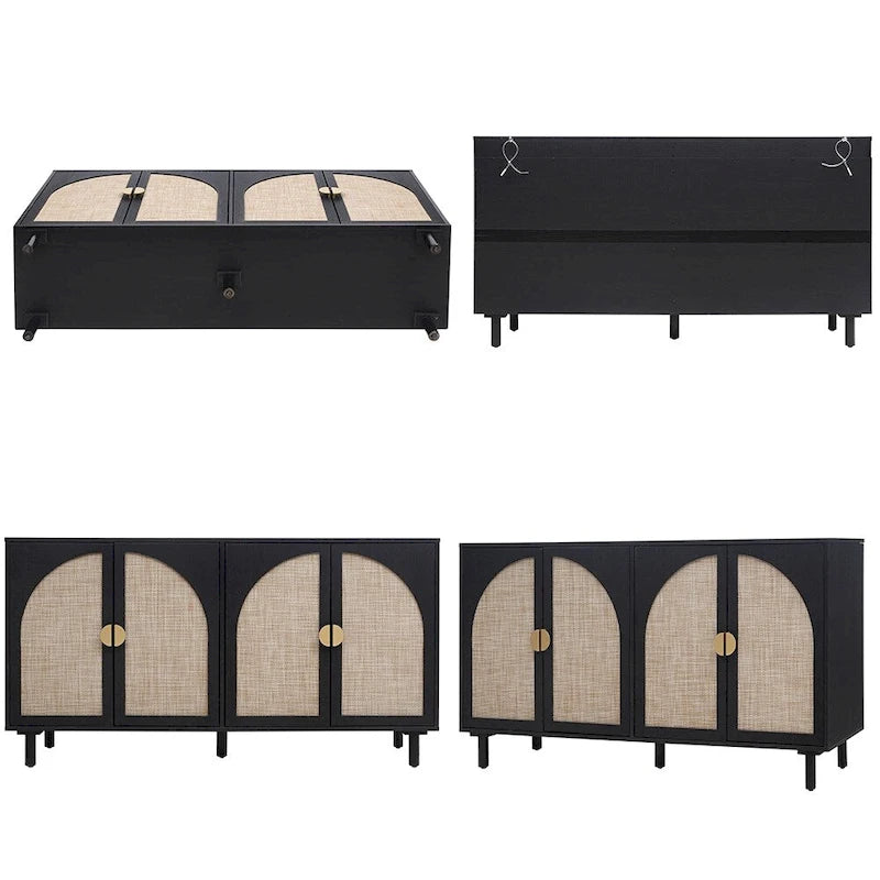 Storage Cabinet w/ 4 Rattan Door,Adjustable Shelves,Buffet Cabinet - 59.06Lx15.75Wx31.5H