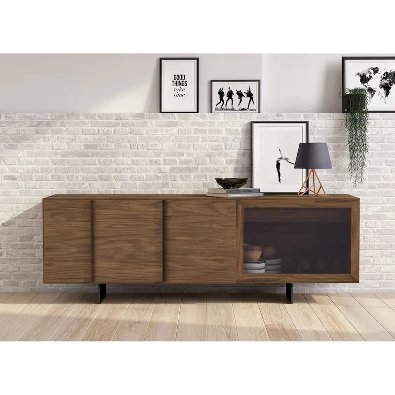 Modrest Glencoe Modern Walnut & Grey Glass Buffet