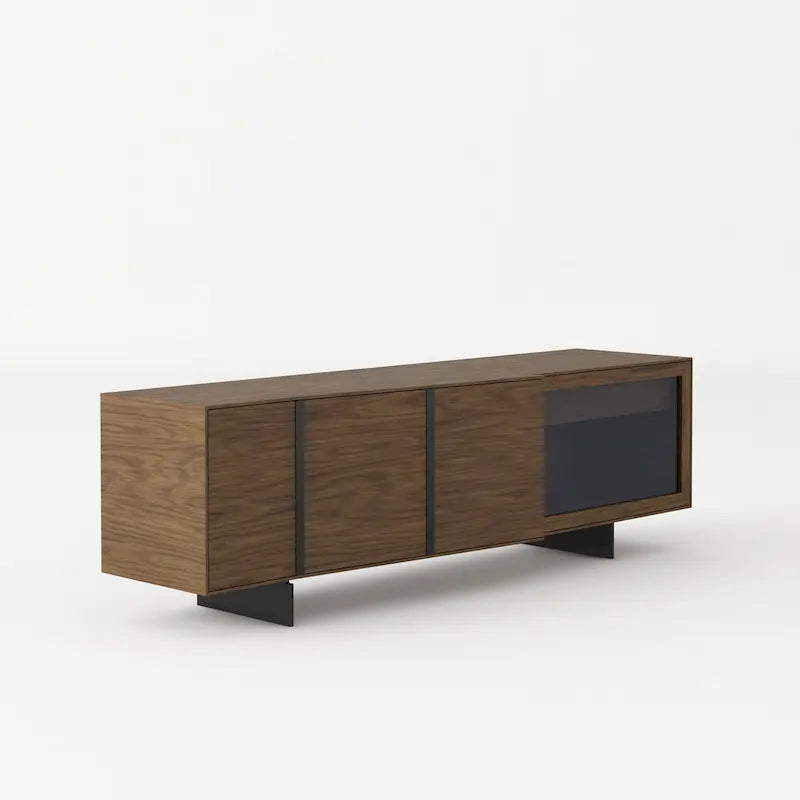 Modern Walnut & Grey Glass Buffet