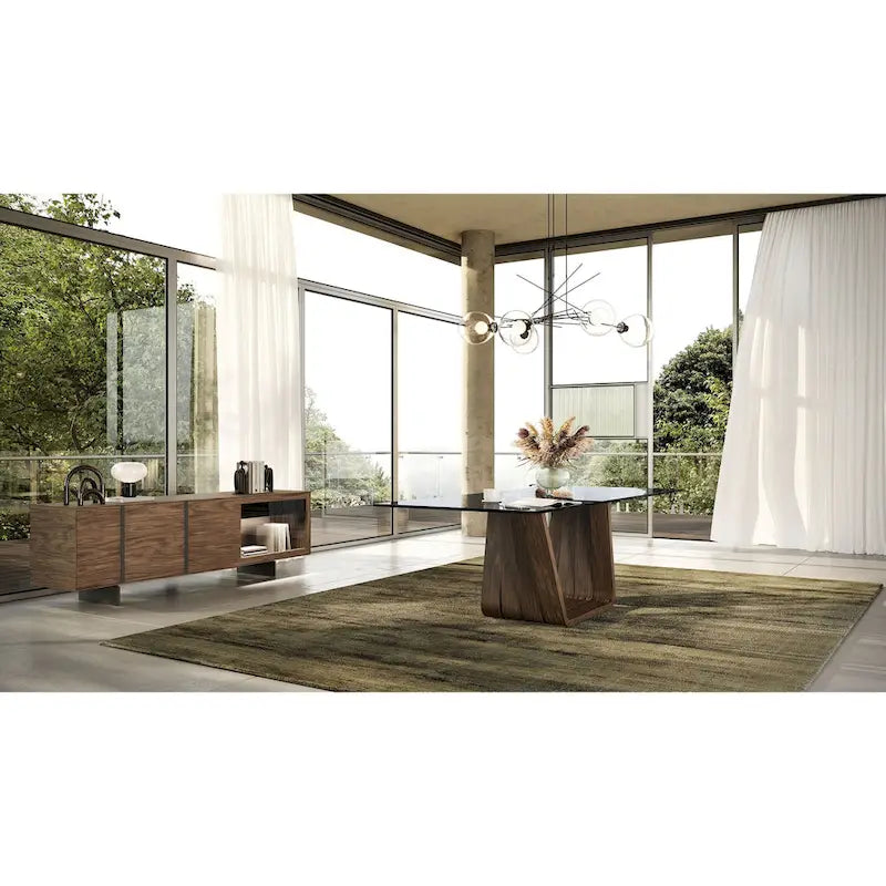 Modern Walnut & Grey Glass Buffet