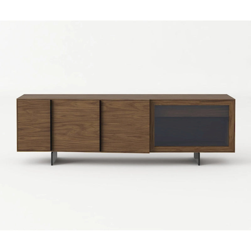 Modern Walnut & Grey Glass Buffet
