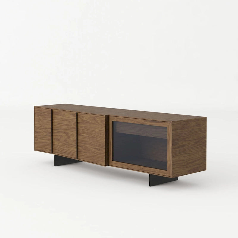 Modern Walnut & Grey Glass Buffet