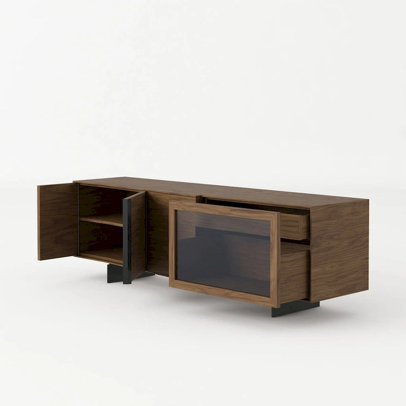 Modern Walnut & Grey Glass Buffet