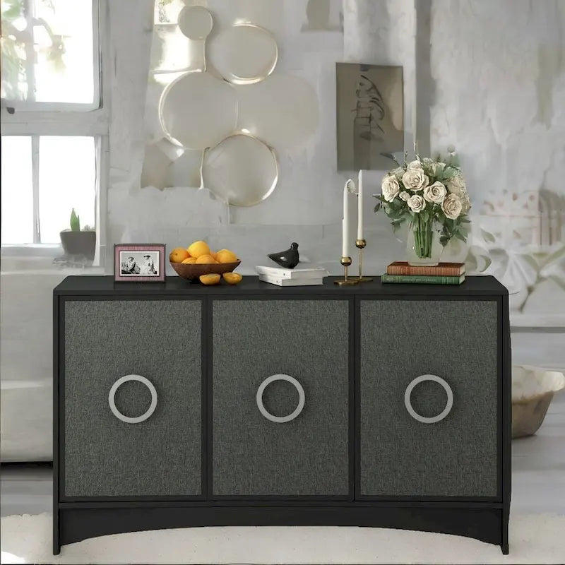 U_Style Curved Design Storage Cabinet w/Three Doors/Adjustable Shelves