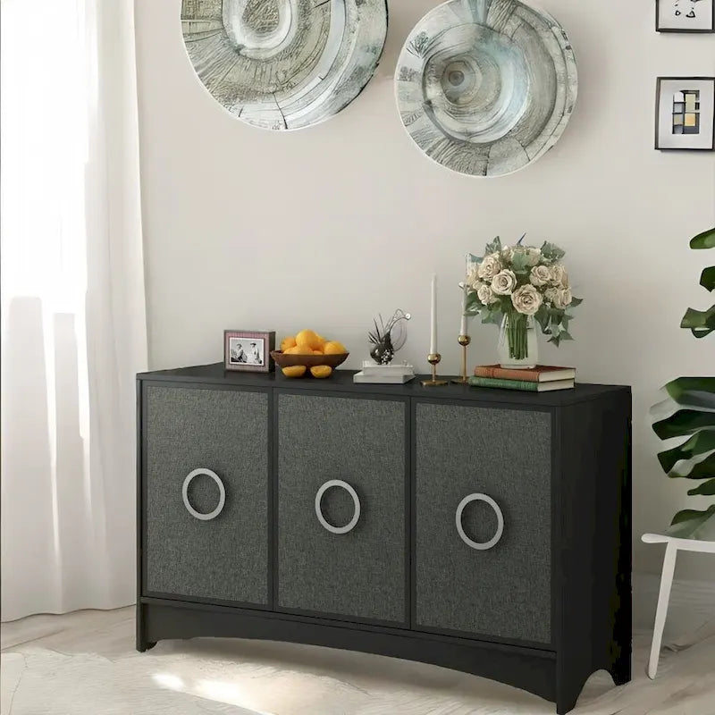 U_Style Curved Design Storage Cabinet w/Three Doors/Adjustable Shelves