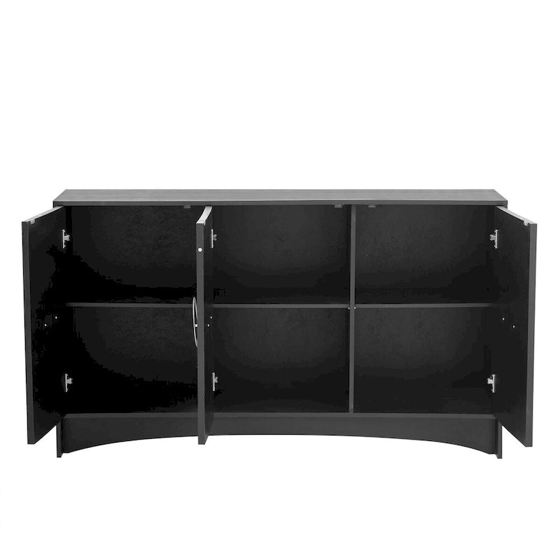 U_Style Curved Design Storage Cabinet w/Three Doors/Adjustable Shelves