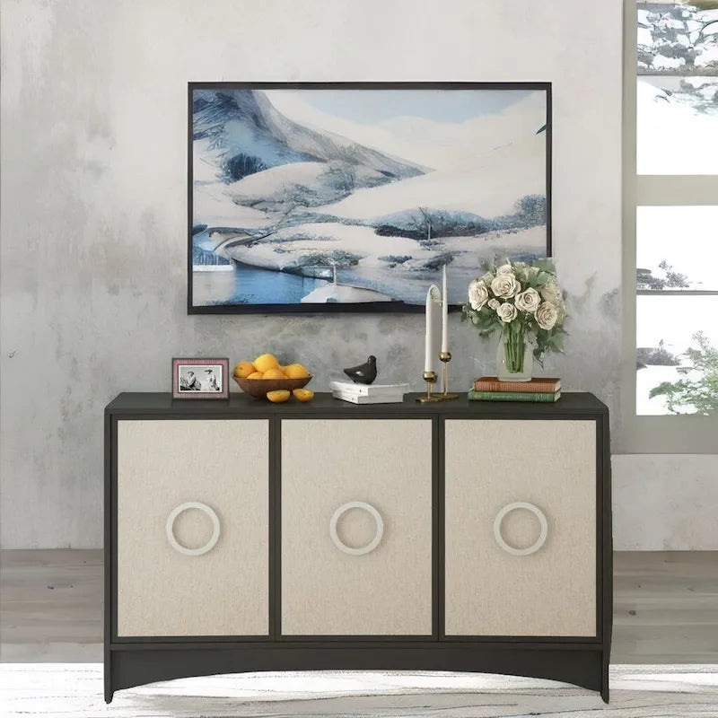 U_Style Curved Design Storage Cabinet w/Three Doors/Adjustable Shelves