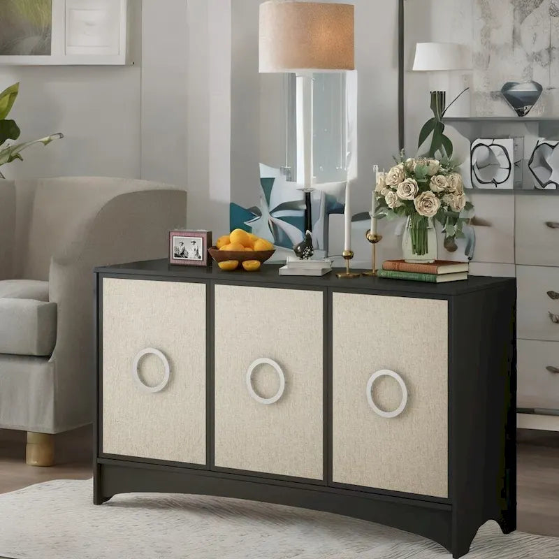 U_Style Curved Design Storage Cabinet w/Three Doors/Adjustable Shelves