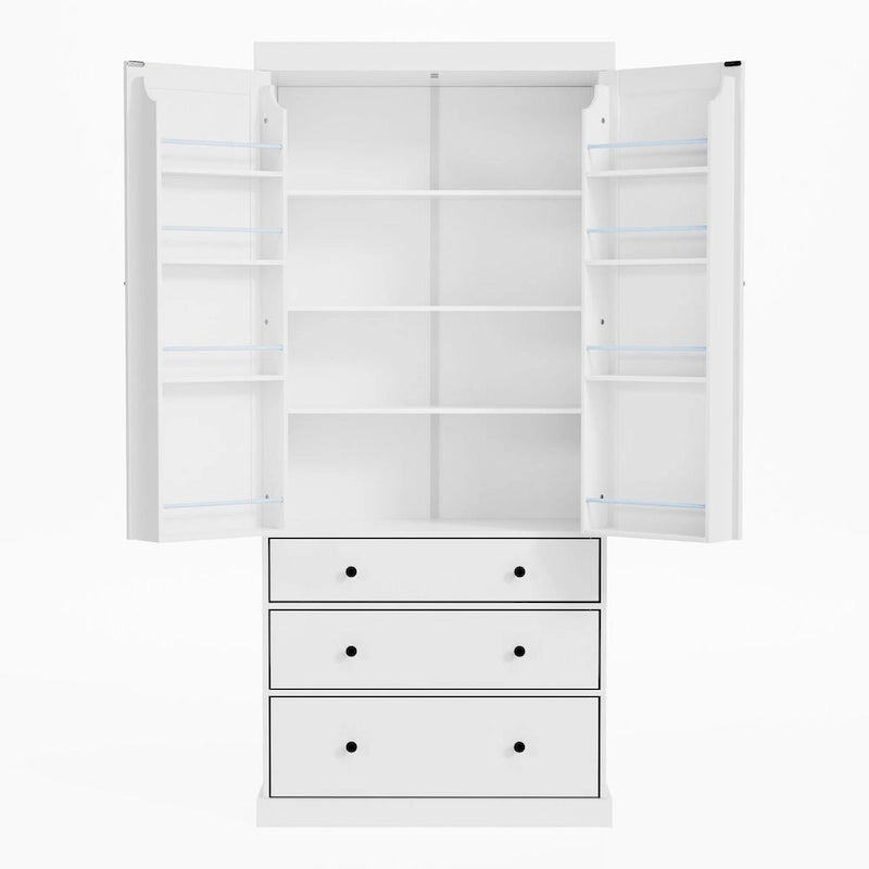 77inch Kitchen Pantry,Freestanding Tall Cupboard Storage Cabinet with 3 Adjustable Shelves,8 Door Shelves,3 Drawers