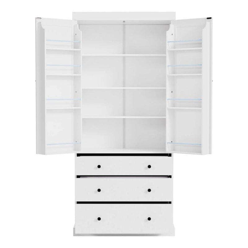 77inch Kitchen Pantry,Freestanding Tall Cupboard Storage Cabinet with 3 Adjustable Shelves,8 Door Shelves,3 Drawers