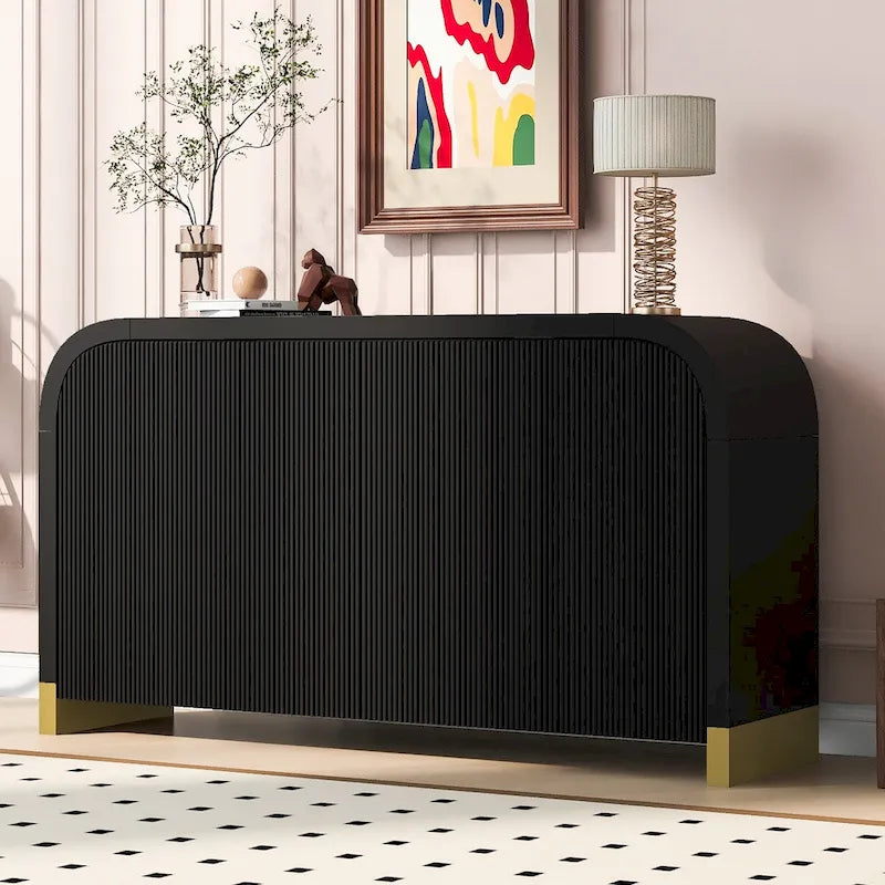 60 Curved Corner Cabinet Sideboard with Adjustable Shelves