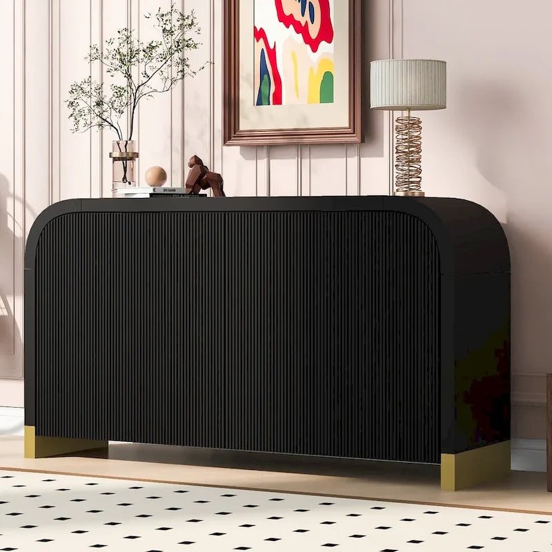60 Curved Corner Cabinet Sideboard with Adjustable Shelves