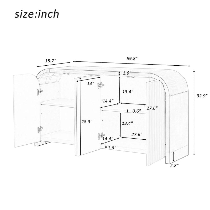 60 Curved Corner Cabinet Sideboard with Adjustable Shelves