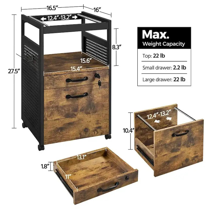 Office File Cabinet with Open Storage Shelf & Mobile Casters