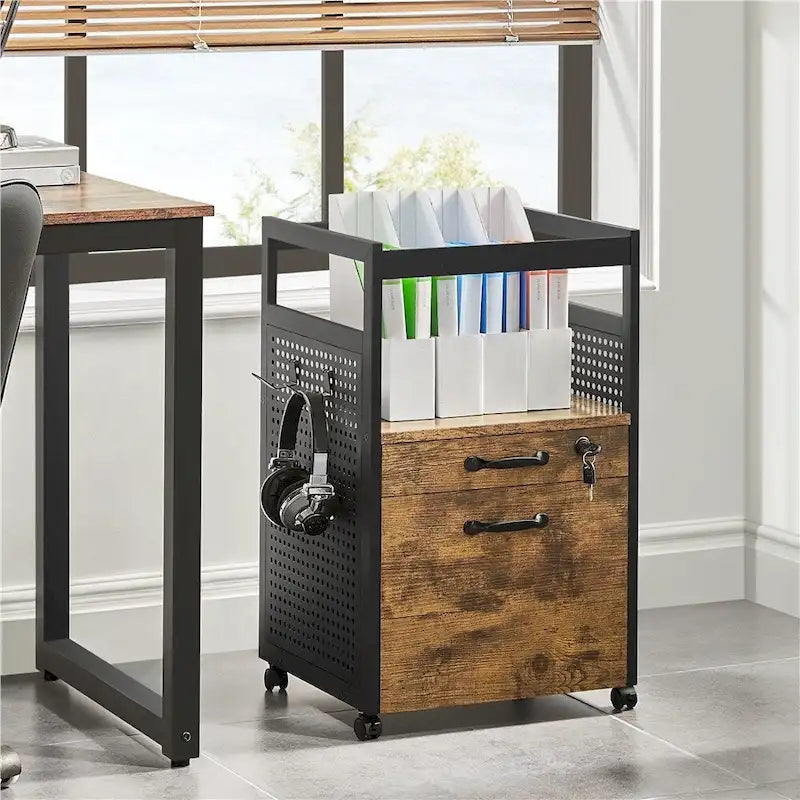 Office File Cabinet with Open Storage Shelf & Mobile Casters