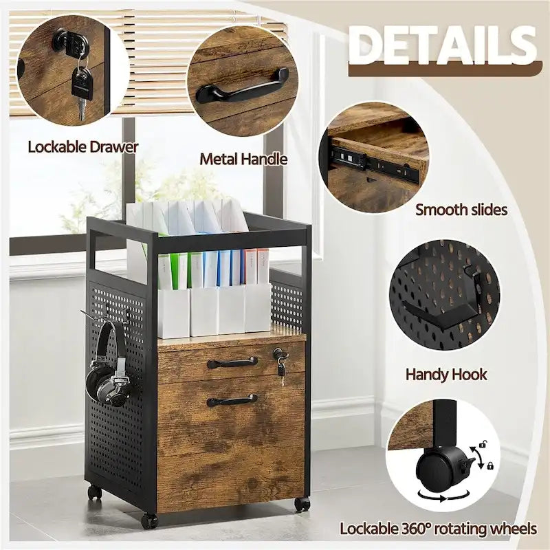 Office File Cabinet with Open Storage Shelf & Mobile Casters