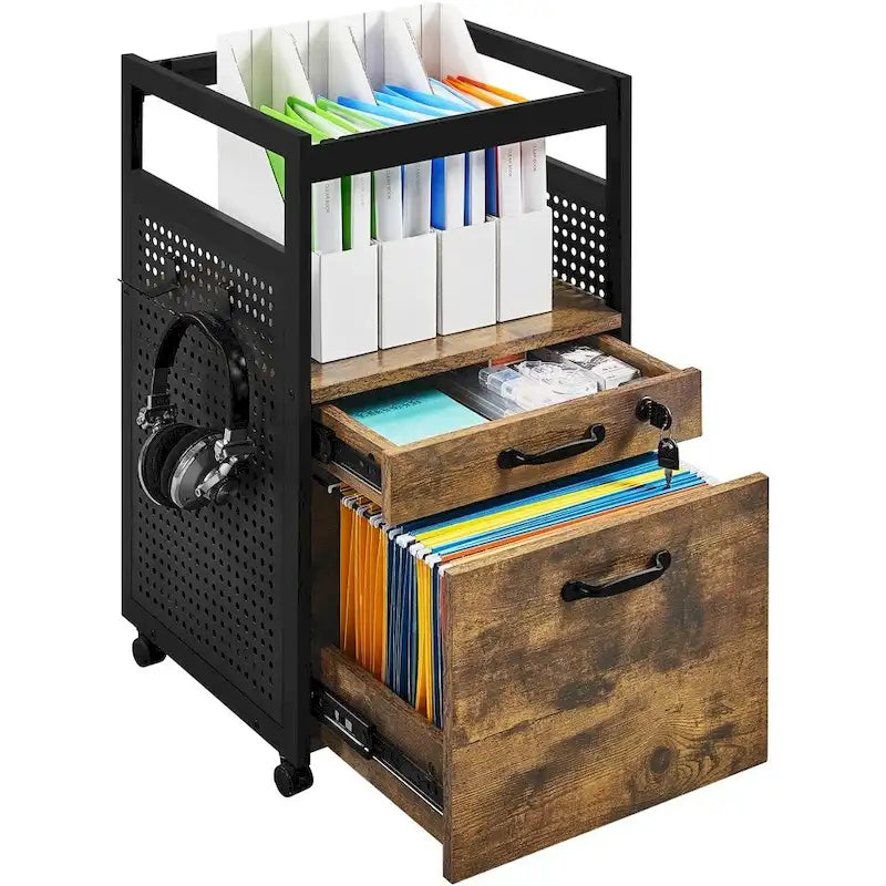 Office File Cabinet with Open Storage Shelf & Mobile Casters