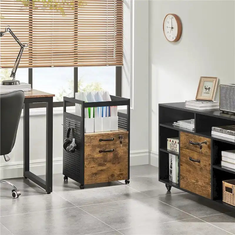 Office File Cabinet with Open Storage Shelf & Mobile Casters