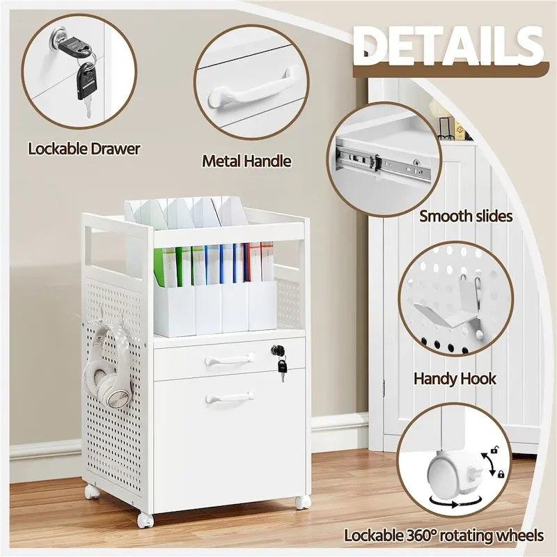 Office File Cabinet with Open Storage Shelf & Mobile Casters