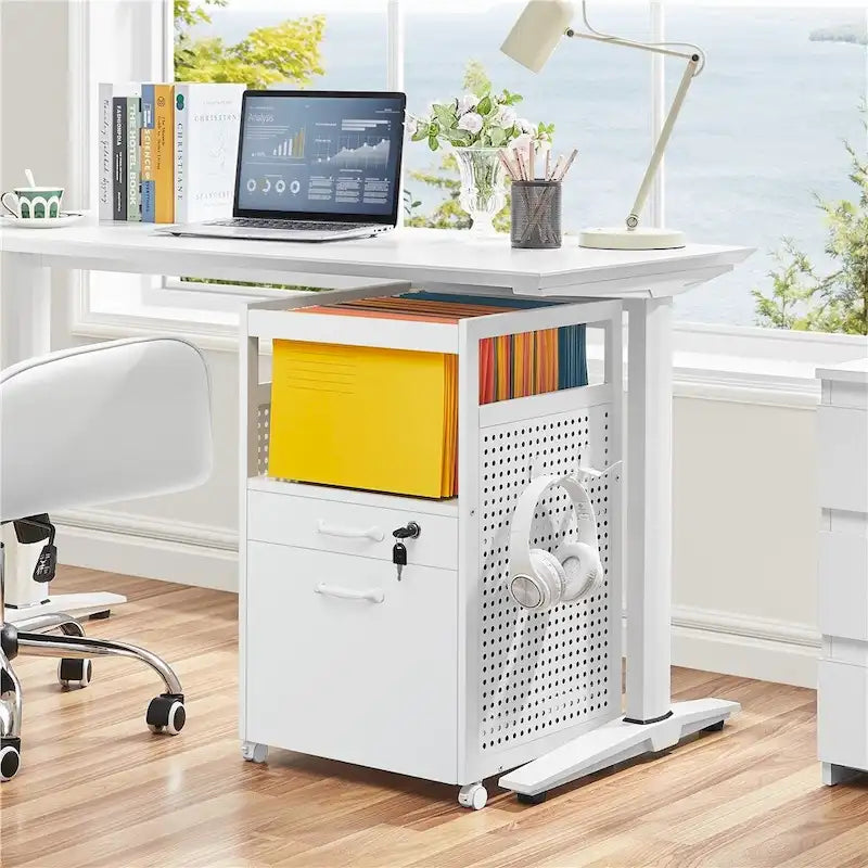 Office File Cabinet with Open Storage Shelf & Mobile Casters