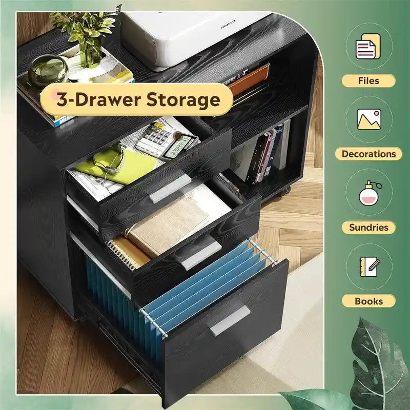3-Drawer Wood File Cabinet - 15.7D x 31.3W x 24.7H