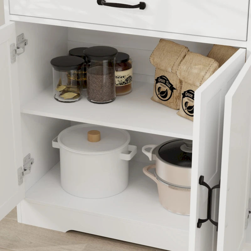55.91 Large Farmhouse Buffet Cabinet Storage Sideboard with 2 Drawers and 4 Doors for Dining Living Room Kitchen Cupboard-White