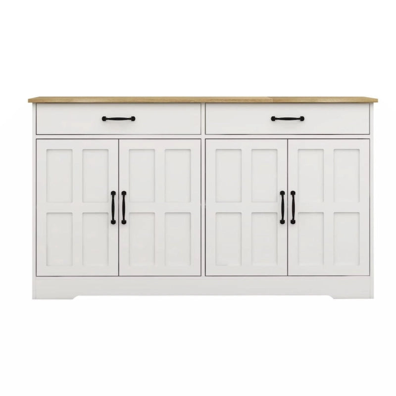 55.91 Large Farmhouse Buffet Cabinet Storage Sideboard with 2 Drawers and 4 Doors for Dining Living Room Kitchen Cupboard-White