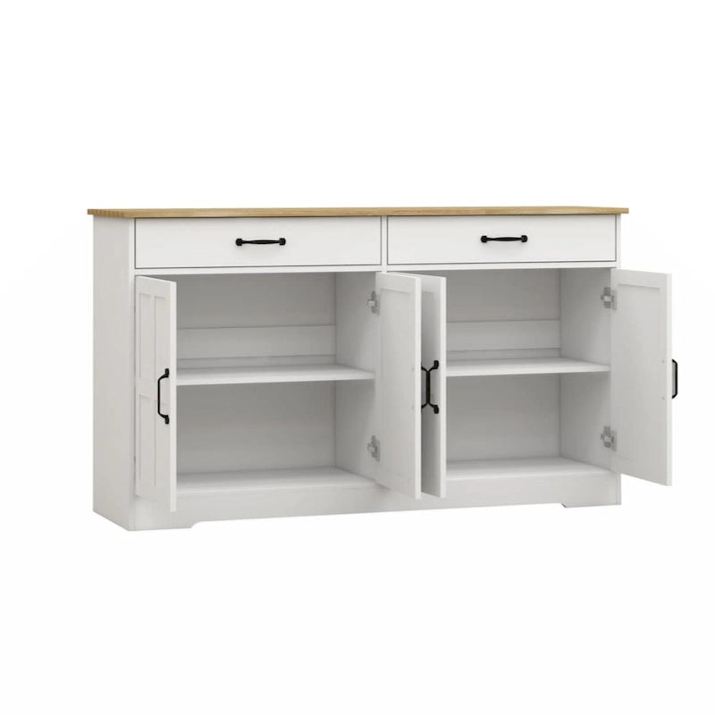 55.91 Large Farmhouse Buffet Cabinet Storage Sideboard with 2 Drawers and 4 Doors for Dining Living Room Kitchen Cupboard-White