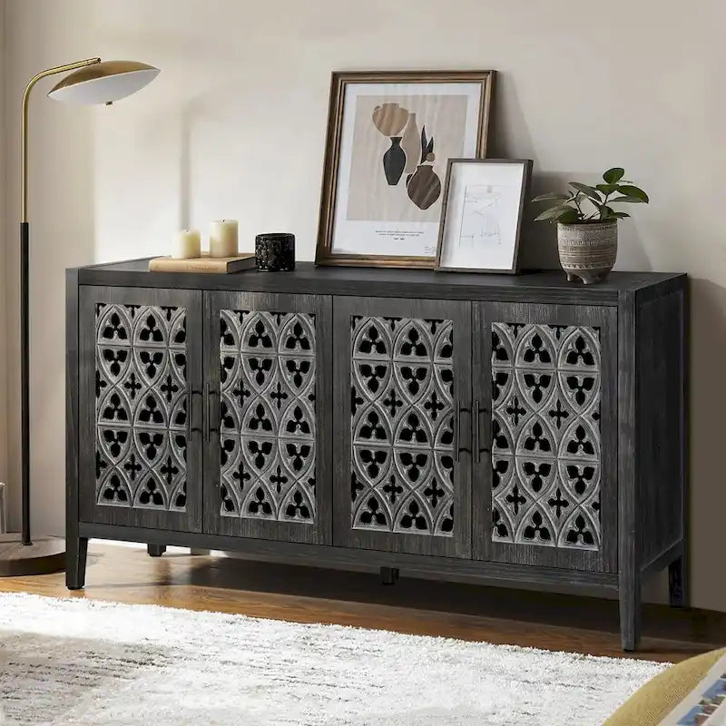 Sideboard Buffet Hollow Four Door Antique Cabinet