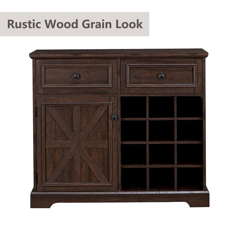 Barn Door Buffet Bar Cabinet With Drawers And Storage Shelves